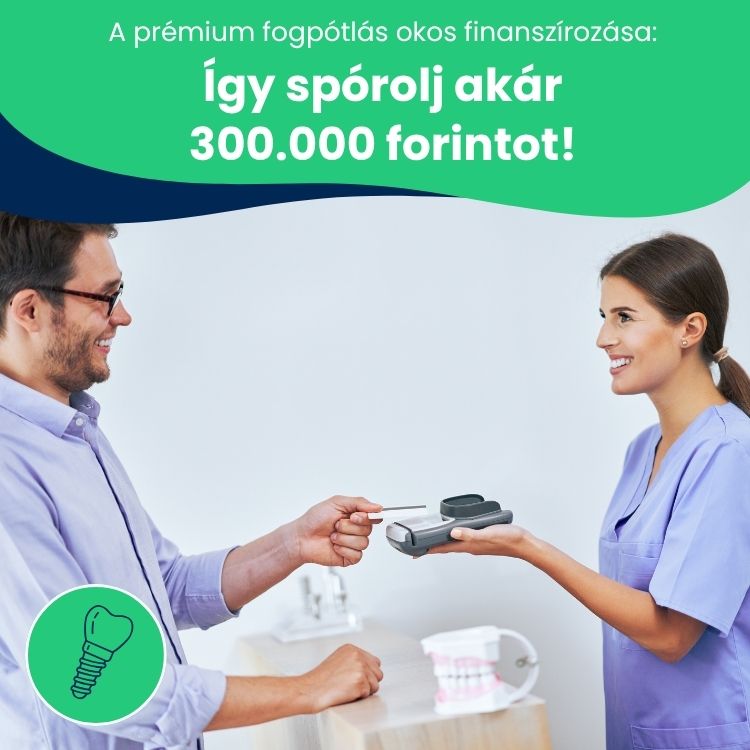 A páciens Egészség Pénztári kártyával fizet a fogorvosnál.